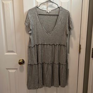 Baevely Women Grey Casual Tiered Dress Size M Short Sleeve Knee Length